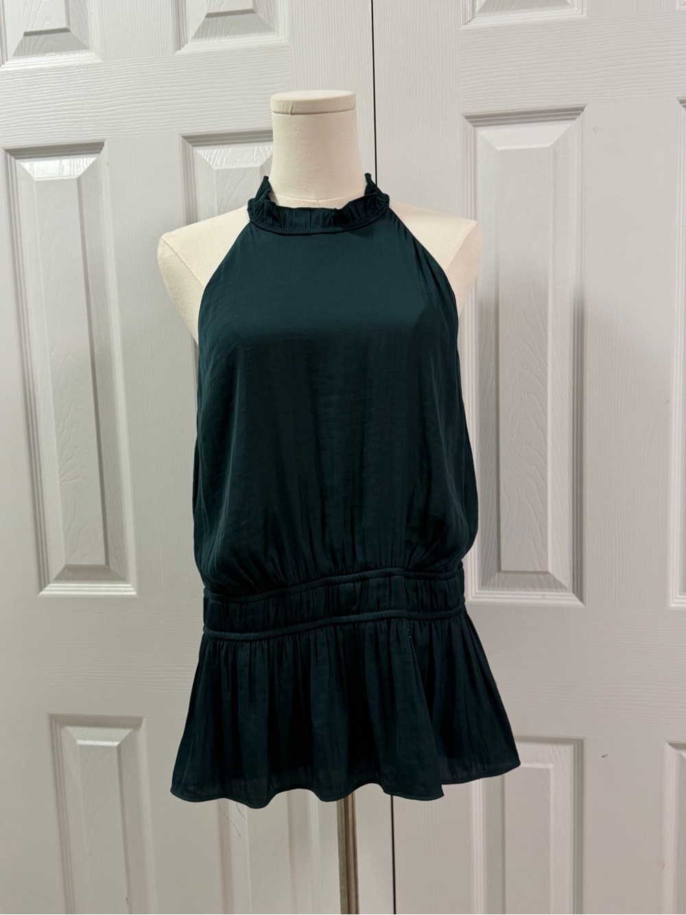 Nine West Women’s XL Dark Teal Halter Peplum Top Ruffle Neck